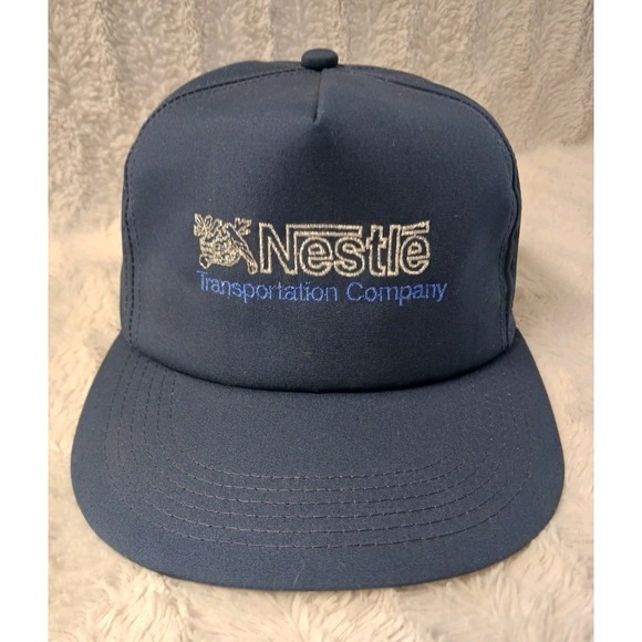 Vintage Nestlé Transportation Co. Snapback Trucker Hat Cap Blue Made In USA 90s